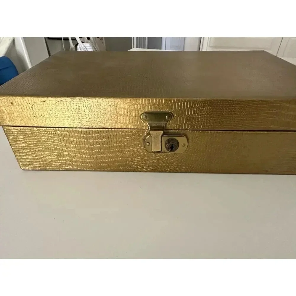 Vintage Faux leather gold jewelry box Made In USA
